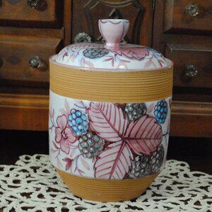 Vintage Fratelli Fanciullacci Italy Painted Blackberry Ceramic Lidded Jar 1960s